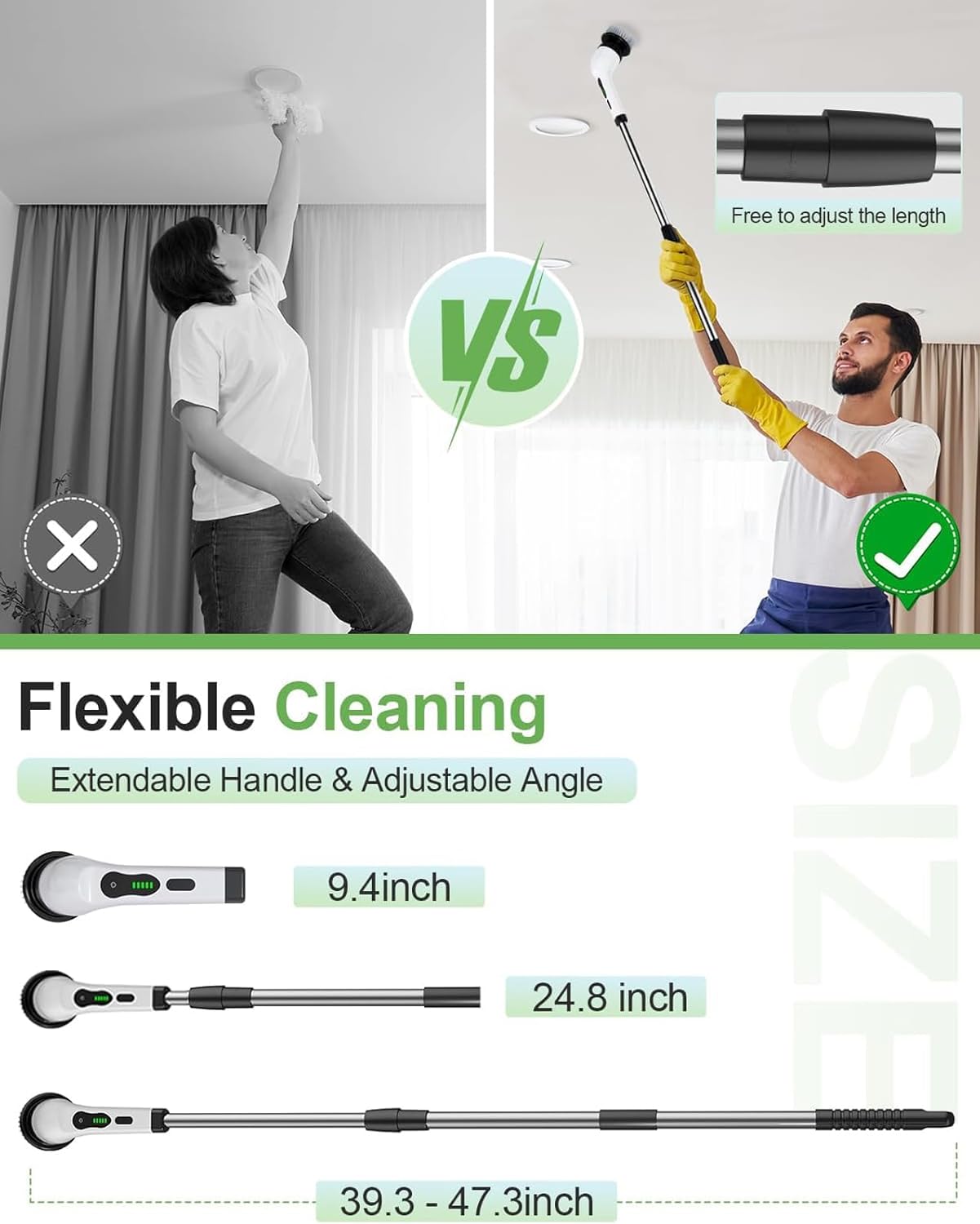 Electric Spin Cleaning Brush with Adjustable Handle