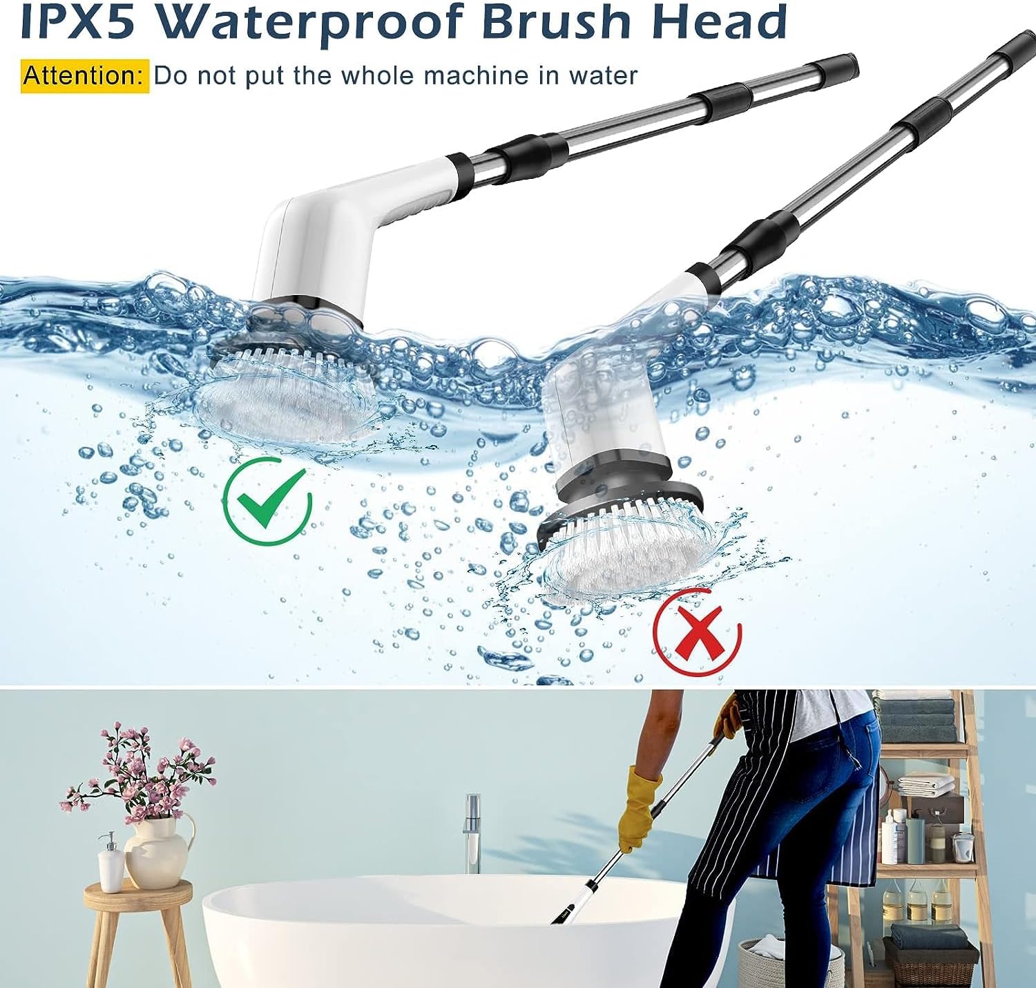 Electric Spin Cleaning Brush with Adjustable Handle
