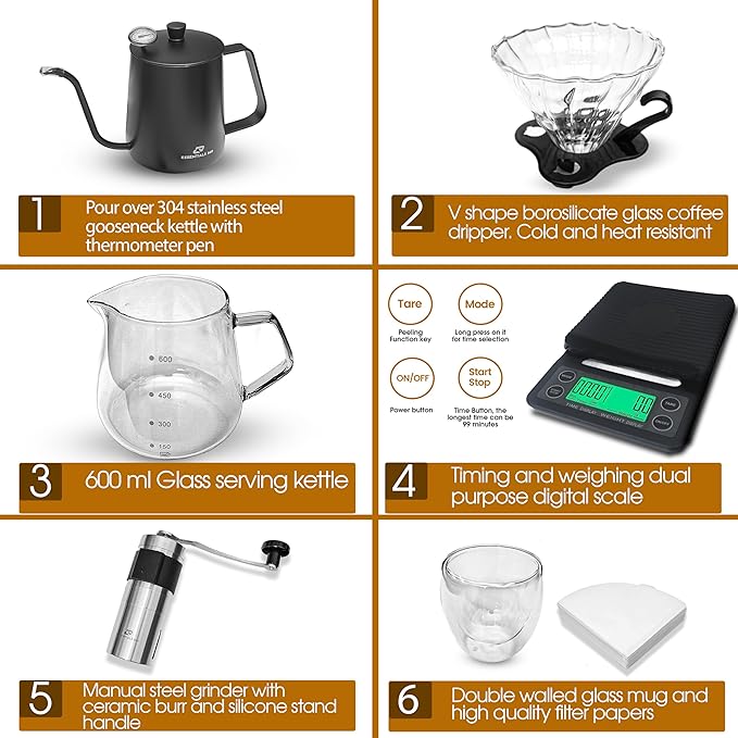 V60 Pour Over Coffee Maker Set – Complete Portable Coffee Kit