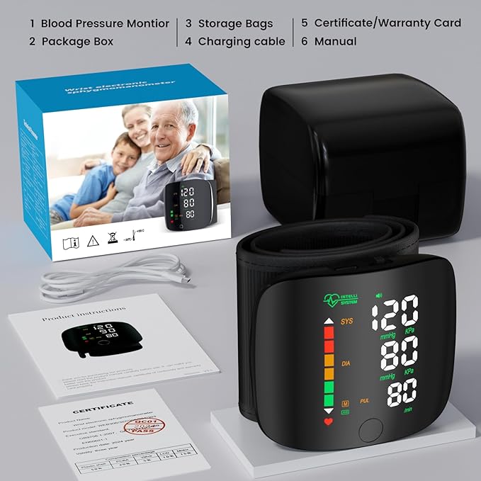 Wrist Blood Pressure Monitor with LED Touch Display