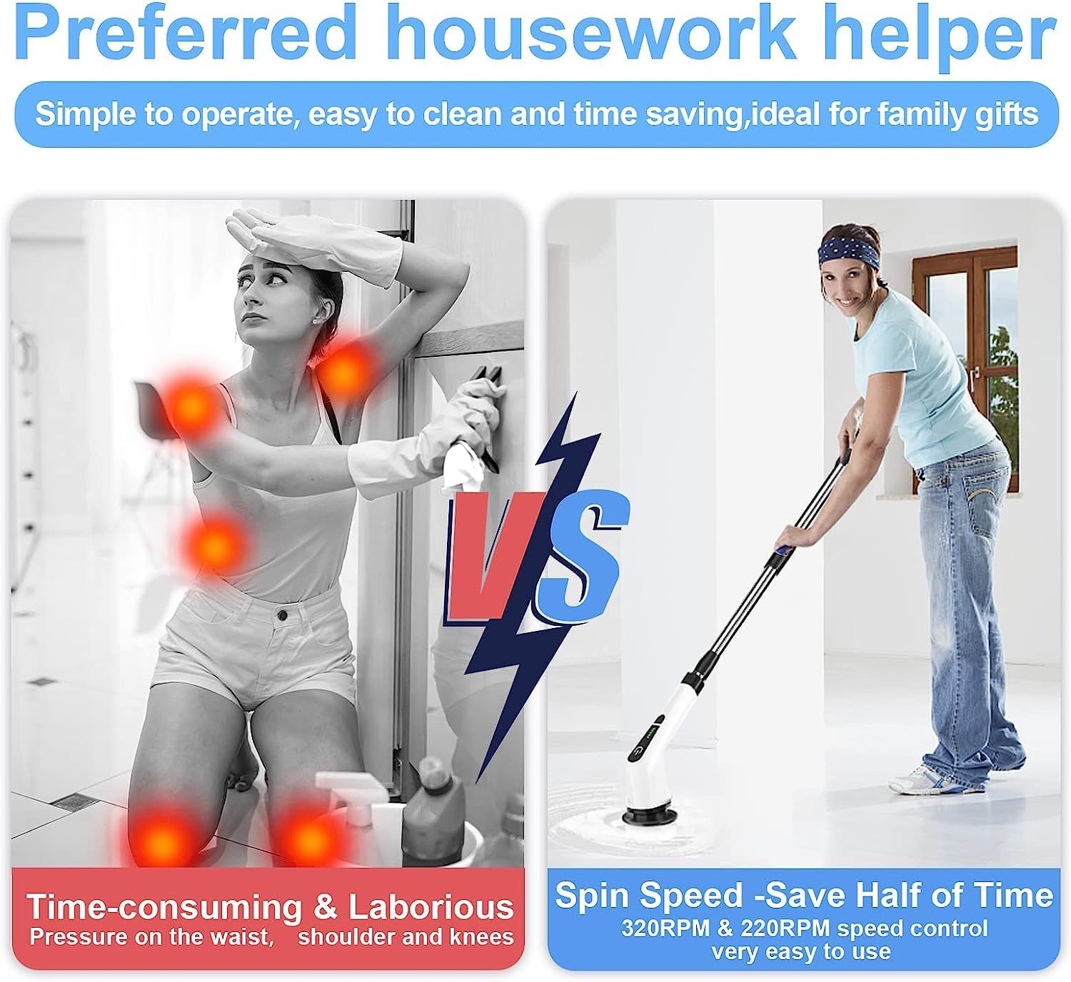 Electric Spin Cleaning Brush with Adjustable Handle