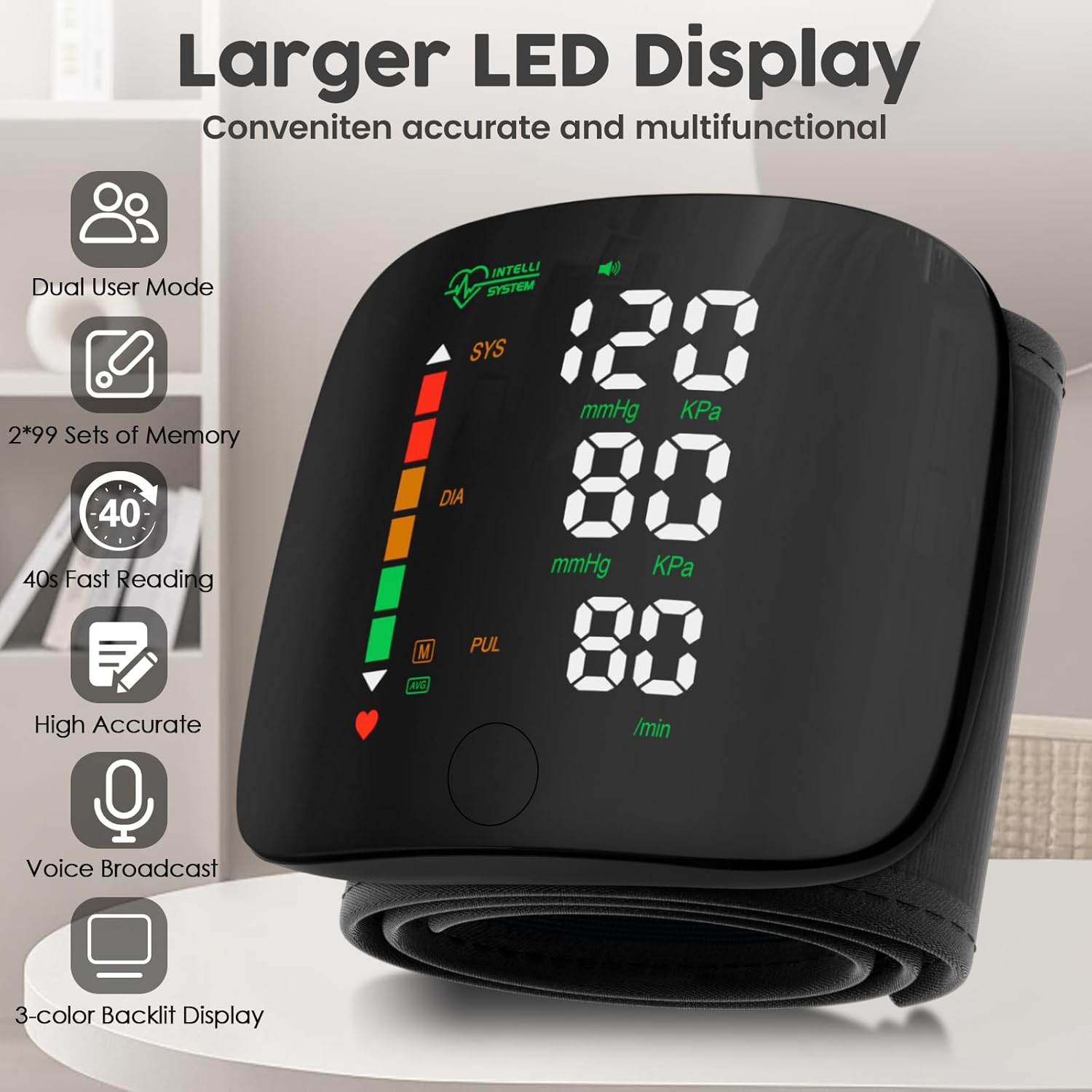 Wrist Blood Pressure Monitor with LED Touch Display