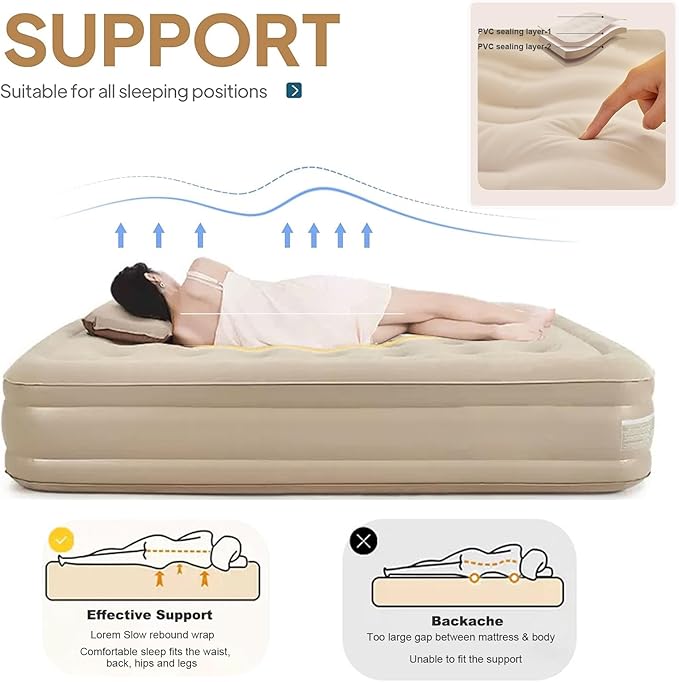 VUCATIN Air Bed Mattress with Built-in Electric Pump (Double)