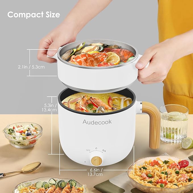 Electric Hot Pot with Steamer – 1.5L Mini Cooker