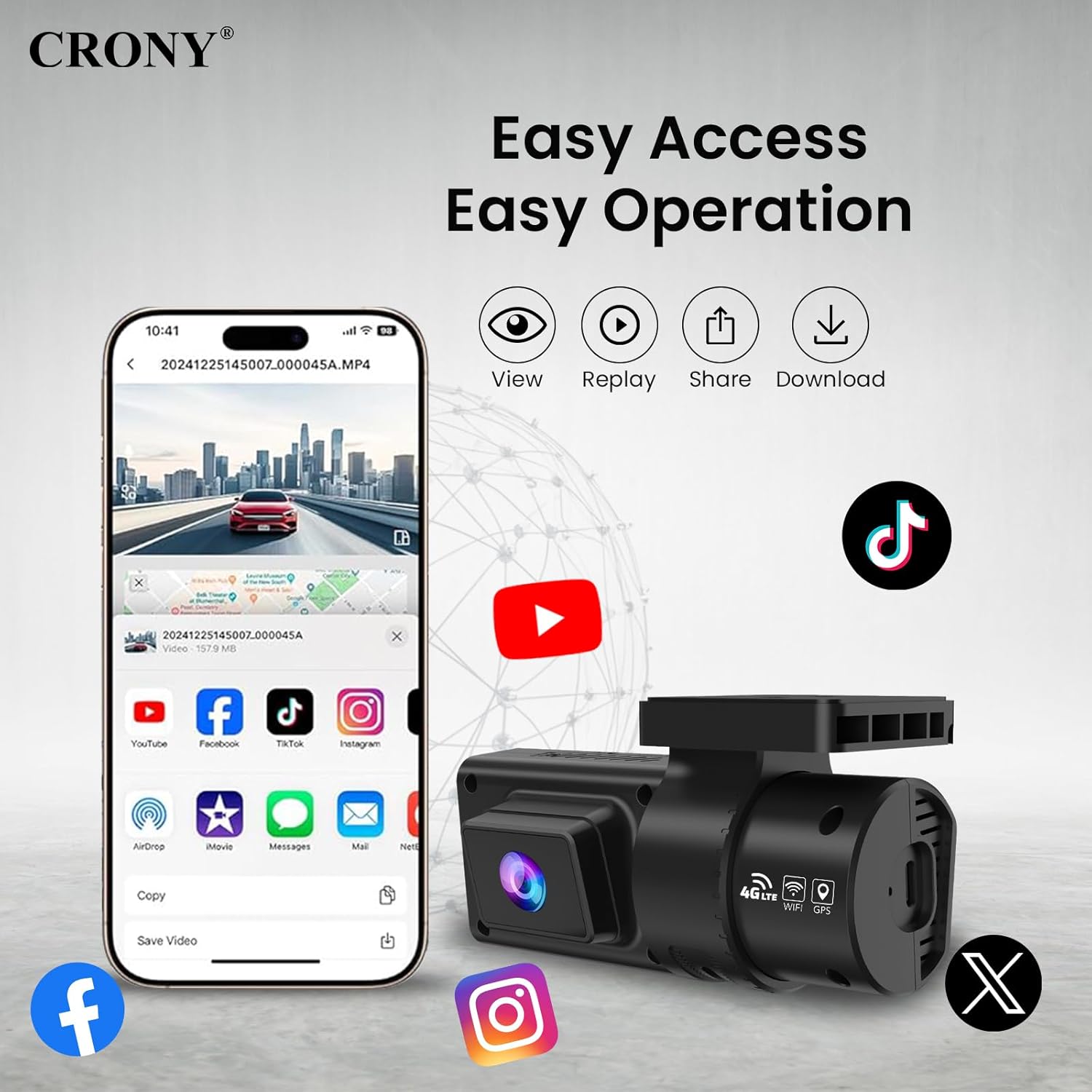 CRONY JC181 Front & Rear Dash Cam – 4G 1080P Full HD